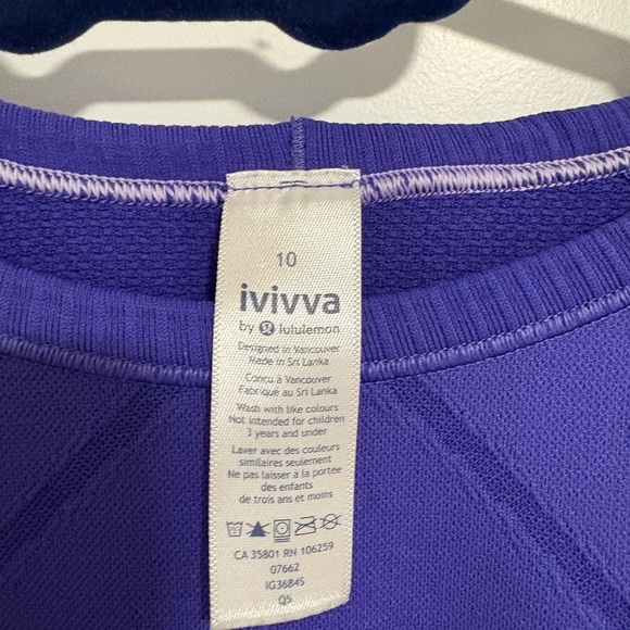Ivivva‎ by Lululemon Purple Fly Tech Long Sleeve Athletic Kid's Top Girl's 10 - Picture 7 of 7